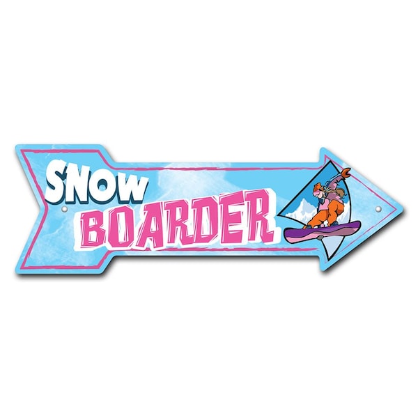Snowboarder Girl Arrow Sign Funny Home Decor 36in Wide